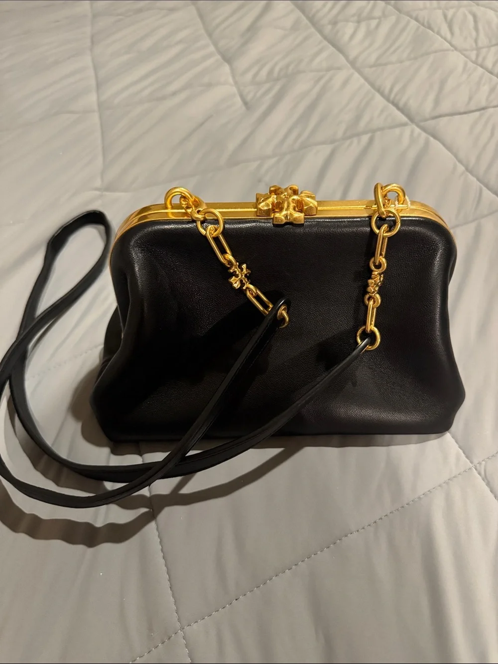 Tory Burch Black Leather Crossbody with Gold Hardware